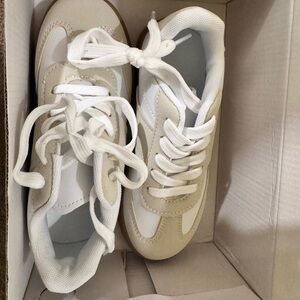 White and Tan Sneakers